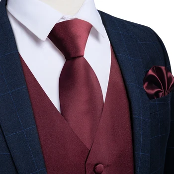  Модный мужской однотонный бордовый жилет для свадебной вечеринки, деловой костюм на весну-осень, жилет, галстук, квадратный комплект аксессуаров