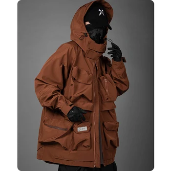  Мужская Весенне-осенняя куртка с капюшоном и объемными карманами, повседневная однотонная куртка, мужская одежда в стиле Харадзюку, уличная одежда