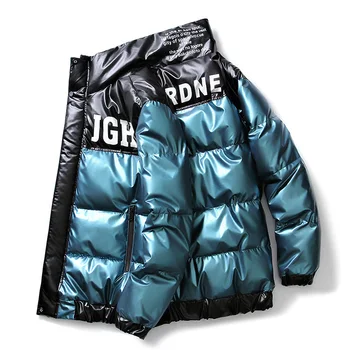  Мужская Зимняя куртка Y2K С хлопковой подкладкой, Стильная Глянцевая одежда, Плотная Теплая Спортивная Модная Уличная одежда для мальчиков, Яркие Толстовки, Холодное Пальто