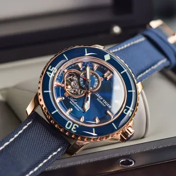  Мужские часы для дайвинга Reef Tiger/RT, нейлоновый ремешок, синий циферблат, светящиеся автоматические часы с датой RGA3039