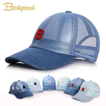  Новая Летняя детская шапочка для девочек, Регулируемая детская бейсболка для мальчиков, сетчатая джинсовая детская шапочка, Детские солнцезащитные шляпы от 1 до 5 лет