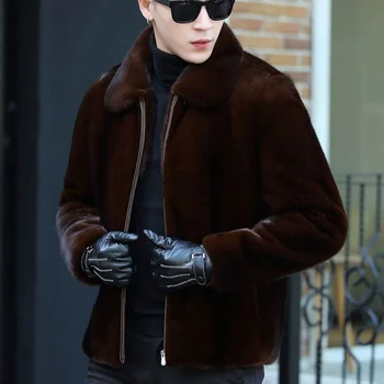  Новая мужская зимняя куртка, пальто из искусственного меха, топы с длинными рукавами, элитная дизайнерская одежда больших размеров, модная куртка с капюшоном и лацканами