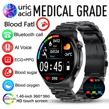  Новые Смарт-Часы ECG + PPG с Липидами Мочевой кислоты Для Мужчин, Уровень Глюкозы в Крови, Кровяное Давление, Кислород в крови, Bluetooth-Вызов, Голосовой Помощник, Умные Часы