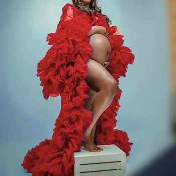  Новый Дизайн Для Беременных, Пушистый Женский Халат с рюшами, Тюлевое Прозрачное платье для беременных, Фотографическое платье