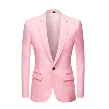  Новый модный Мужской костюм на заказ, розовый, Красный, Синий, Мужской Повседневный Стиль, приталенный блейзер для свадебной вечеринки, пальто