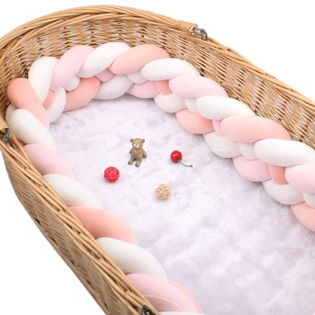  Новый цветной бампер для детской кроватки с подкладкой для девочек с 4 узлами, Розовый, белый