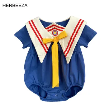  Одежда для маленьких девочек с темно-синим воротником, костюм моряка, одежда для новорожденных, Одежда для маленьких девочек в стиле аниме, Милые комбинезоны для маленьких девочек, костюмы для младенцев