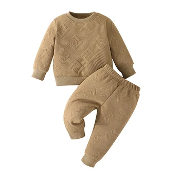  Одежда из 2 предметов для маленьких мальчиков, однотонная толстовка с длинными рукавами и эластичные штаны для малышей, осенняя одежда