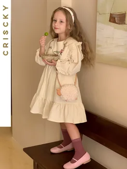  Осеннее милое платье для девочек, Платья Принцессы с длинными рукавами и вышивкой в виде цветов, Детская одежда, Повседневное платье, детская одежда для девочек