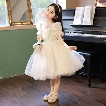  Платье Принцессы для девочек от 3 до 14 лет, детский свадебный костюм с цветочным рисунком, костюм для фортепианного представления, детское праздничное платье для ведущего