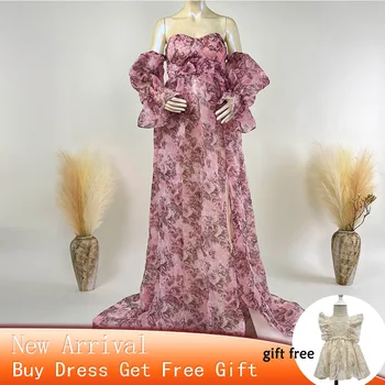  Платья для беременных из органзы Don & Judy с цветочным рисунком, платье с пышными рукавами Для фотосессии беременных, Модная вечерняя одежда