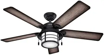  Потолочный вентилятор Key Biscayne для помещений и улицы с 2 светодиодными лампами и управлением тяговой цепью, покрытие из выветрившегося цинка, 54 дюйма