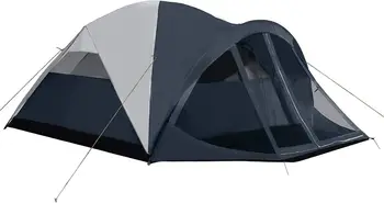  Проходная купольная палатка на 6 человек со съемной дождевальной полкой и экраном, водонепроницаемая - темно-синий / серый