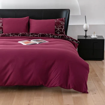  Процесс бронзирования бархатом Роскошный комплект постельного белья, пододеяльник 200x200, мягкий удобный, бордового цвета, настраиваемый размер