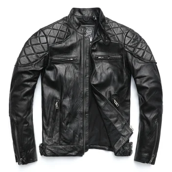  роскошная куртка из 100% натуральной воловьей кожи, мужские классические мотоциклетные куртки, демисезонное кожаное пальто-стойка