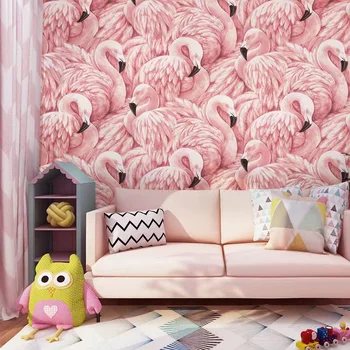  Скандинавские обои с розовым фламинго для спальни принцессы для девочек, Фоновая наклейка на стену для гостиной, Нетканые обои для домашнего декора