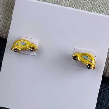  Стильные новые желтые эмалевые автомобильные мультяшные милые игривые симметричные золотые серьги-гвоздики с эмалью
