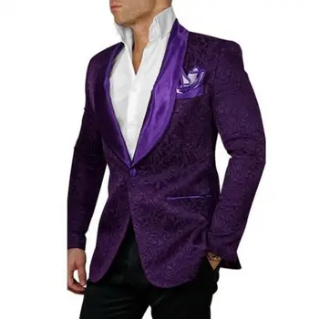  Фиолетовый Мужской костюм, шаль с цветочным узором Пейсли, Лацкан, Смокинги для выпускного Вечера на одной пуговице, Костюм из 2 предметов