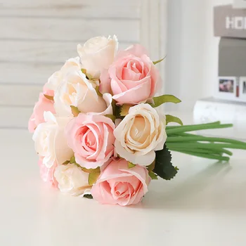 12 Головок Искусственного Цветка Розы Невеста Держит Букет Свадебное Украшение для домашней вечеринки Flores Artificiales Шелковая Ветка Розы