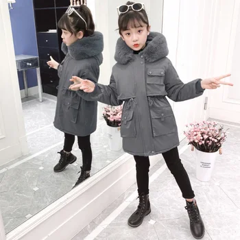  2021 Детская Пуховая куртка GTirls Средней Длины, Новая Корейская детская одежда Для девочек среднего и большого Размера, Зимнее пальто с бархатной подкладкой