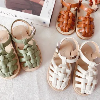  2022 Летние Сандалии для маленьких девочек 1-10 лет, Пляжная обувь в римском стиле для девочек, Детские тканые сандалии с мягким платьем, детская летняя обувь