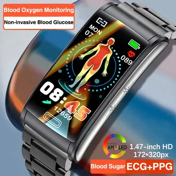  2023 Измеритель уровня глюкозы в крови Смарт-часы Мужские ЭКГ + PPG Мониторинг сердечного давления IP68 Водонепроницаемые Спортивные Женские Умные часы для здоровья
