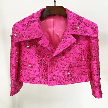  2023 Модная уличная новейшая дизайнерская куртка, Женская куртка с отделкой из бисера и жаккарда в цветочек