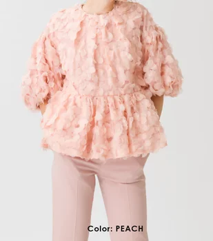  2023 Японские Сладкие Оборки Розовый с круглым вырезом и коротким рукавом Свободные Повседневные Винтажные женские Рубашки Весна Лето Blusas Блузка для женщин