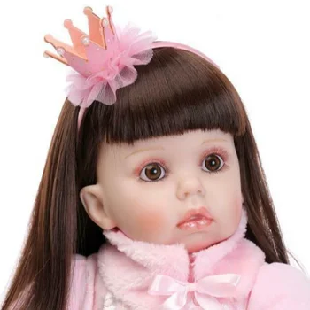  28-Дюймовая Имитационная Силиконовая кукла ручной работы, Черные глаза, Длинные Волосы, Кукла для Возрождения, Милая Мягкая Спящая детская игрушка, подарок для раннего образования