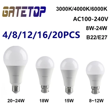  4-20 шт. светодиодные энергосберегающие лампы AC110V/AC220V 8 Вт-24 Вт E27 B22 Реальная Мощность Без стробоскопа теплый белый свет