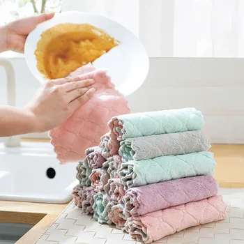  5 штук бытовой кухонной тряпки для чистки могут впитывать масло и двустороннее впитывающее полотенце для чистки, тряпка для мытья посуды из кораллового флиса