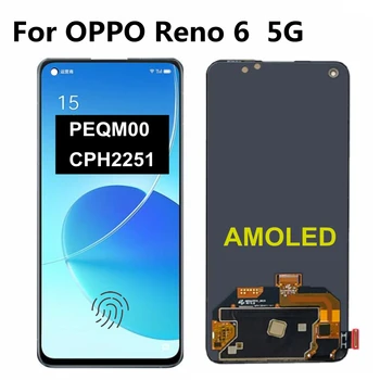  6,43 AMOLED Для OPPO Reno6 5G ЖК-дисплей с Сенсорным экраном, Дигитайзер в Сборе, Замена для Oppo Reno 6 5G LCD PEQM00 CPH2251