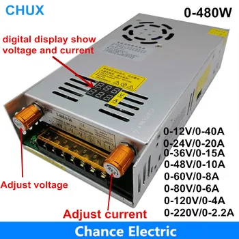  CHUX 480 Вт Регулируемый Импульсный Источник Питания С Цифровым Дисплеем SPMS Для Светодиодов постоянного тока 12V 5V 24V 36V 48V 60V 80V 120V 160v 220V