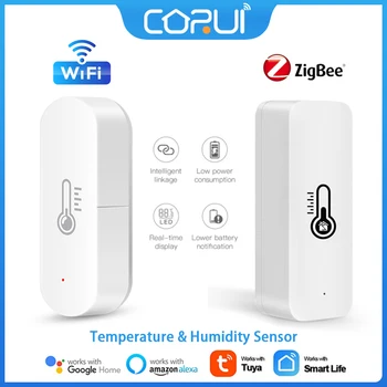  CoRui 5 шт., Tuya WiFi/ZigBee, датчик температуры и влажности, работающий от батареи, восприятие в режиме реального времени, работа с Alexa Google Home