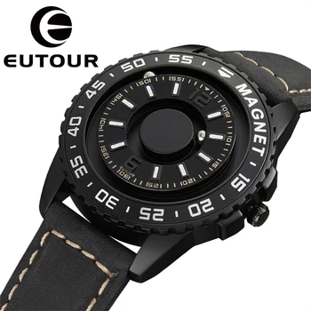  EUTOUR Оригинальные магнитные спортивные Роскошные простые кварцевые водонепроницаемые мужские часы с кожаным ремешком
