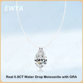  EWYA GRA Сертифицированное 0,8 каратное ожерелье с подвеской из муассанита в виде капли воды для женщин S925, серебряная леска, Бриллиантовые ожерелья