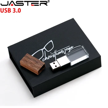  JASTER Wood Crystal USB 3,0 128 ГБ Коробка с цветной Печатью Флэш-Накопитель Memory Stick Ручка-Диск 32 ГБ 64 ГБ U-диск Свадебный Подарок С Бесплатным Логотипом