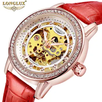  LONGLUX Модные роскошные женские автоматические часы Женские механические наручные часы с бриллиантами Элегантные женские часы-браслет Reloj Mujer