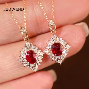 LUOWEND, ожерелье из розового золота 18 Карат, настоящее рубиновое ожерелье, Элегантный стиль, бриллиантовое ожерелье для женщин, свадебные украшения на заказ