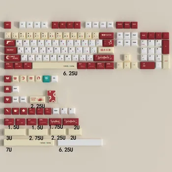  Lycoris Recoil Аниме PBT Keycap Вишневый профиль Индивидуальный дизайн 138 клавиш Красный Белый ISO Enter для механической игровой клавиатуры