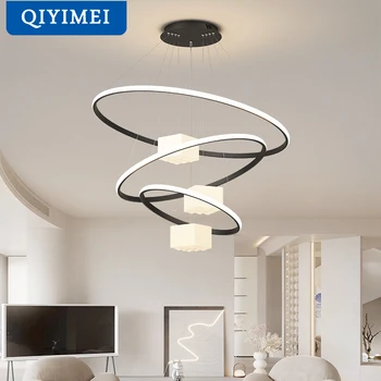  QIYIMEI Белая черная современная светодиодная люстра для столовой, кухни, подвесной светильник, Белое внутреннее освещение, Лампы для домашнего декора, люстры