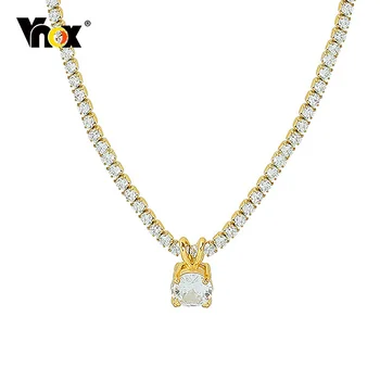  Vnox Роскошное Ожерелье с теннисной цепочкой 2 мм для Женщин, Цепочка из Нержавеющей Стали Золотого Цвета с бриллиантами AAA CZ, Крошечный Кулон для девочек