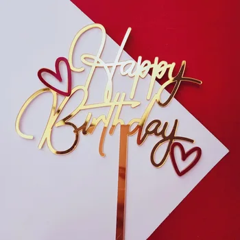  Акриловый Двухслойный шрифт Happy Art, красное маленькое сердечко для торта, украшение для вечеринки по случаю дня рождения, десерт для детских принадлежностей для душа