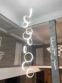  Алюминиевые Люстры, Современные Двухуровневые Потолочные люстры в стиле Лофт, Дизайн подвески для освещения гостиной, Подвесной светильник для лестницы