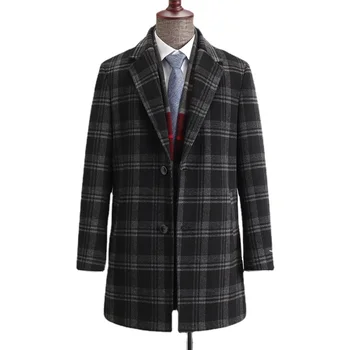  большие размеры 7XL 8XL 9XL, зимнее мужское шерстяное пальто средней длины в деловом стиле, мужское модное классическое клетчатое утолщенное теплое шерстяное пальто