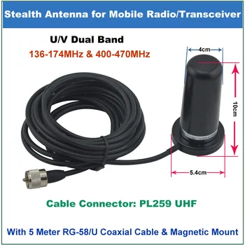  Двухдиапазонная мобильная антенна 136-174/400-470 МГц Stealth с креплением и коаксиальным кабелем RG-58/U длиной 5 М Для мобильного радио QYT KT-8900 KT8900
