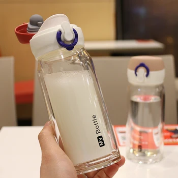  Двухслойная Стеклянная Чашка Для Воды С Крышкой, Креативная Термостойкая Бутылка для Воды для Кемпинга в помещении и на открытом воздухе, Спортивная Бутылка для Воды