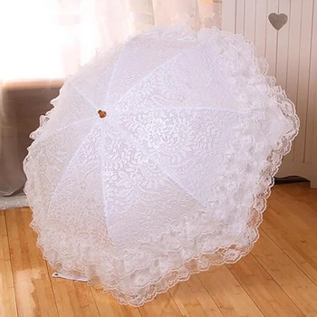  Двухслойный кружевной зонт с защитой от ультрафиолетового излучения, зонтик от Солнца, Белые Свадебные зонты, Мини-Складные Зонты Принцессы для девочек