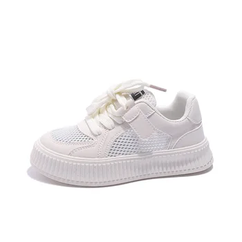  Детская маленькая белая обувь 2023, летняя новая повседневная обувь с дырками в сетке для мальчиков, кроссовки для девочек