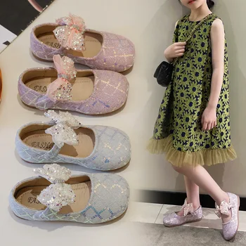  Детская обувь от 2 до 10 лет, Розовые Серебристые туфли Принцессы для маленьких девочек, для Свадебной вечеринки, детские тонкие туфли на мягкой подошве с блестками